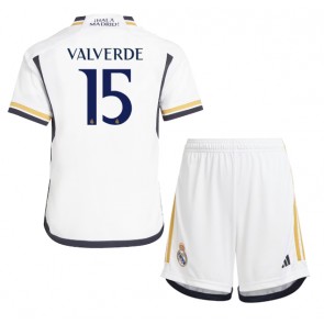 Real Madrid Federico Valverde #15 Hjemmebanesæt Børn 2023-24 Kort ærmer (+ korte bukser)